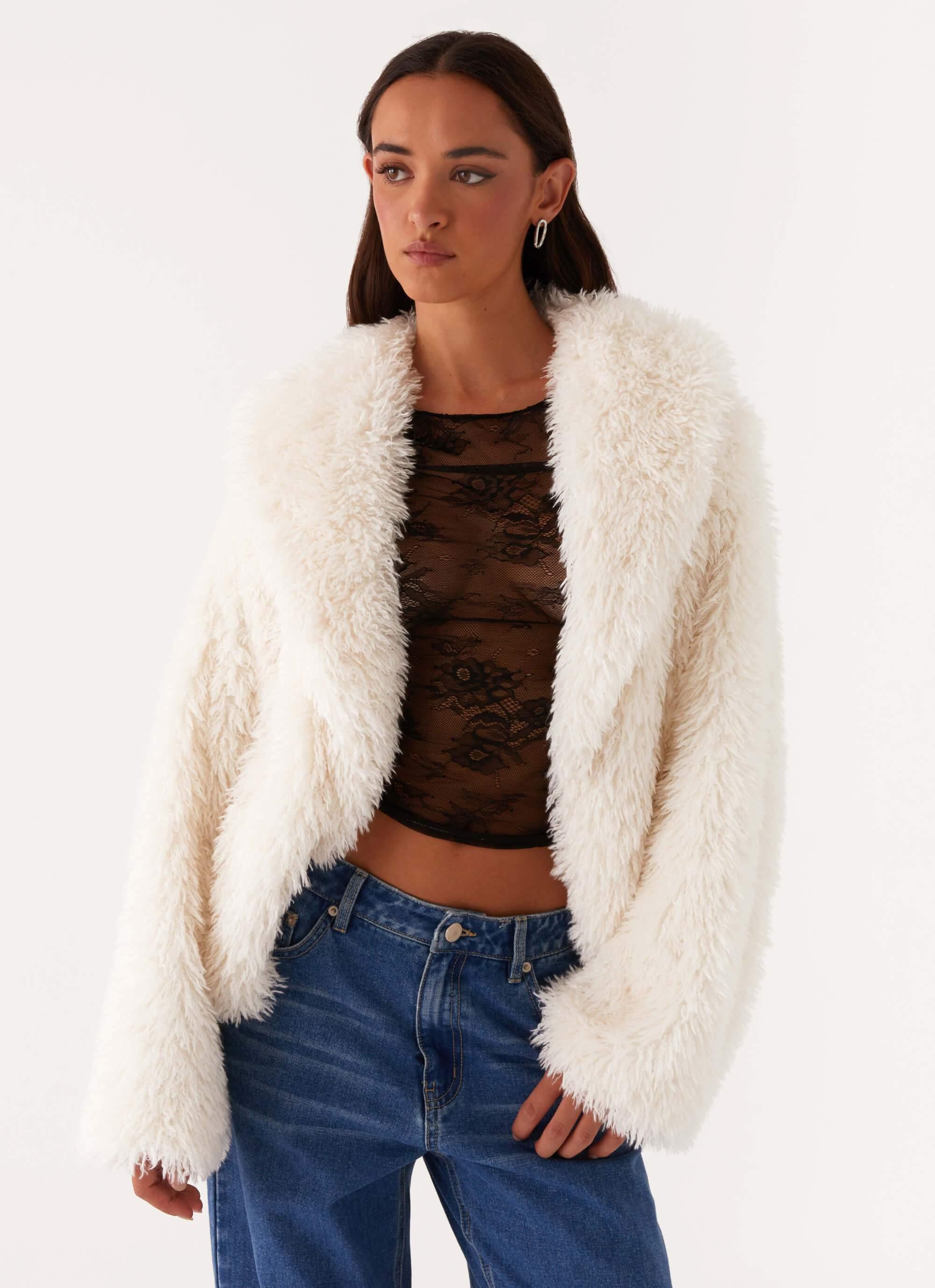 Denver Oversized Fur Jacket - Ivory Product Image