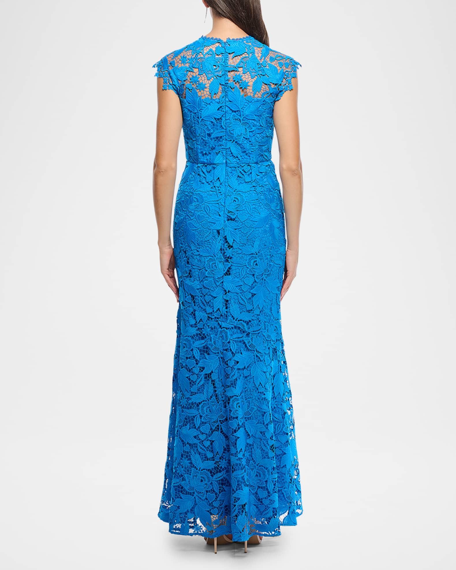 Raven Cap-Sleeve Floral Lace Gown Product Image