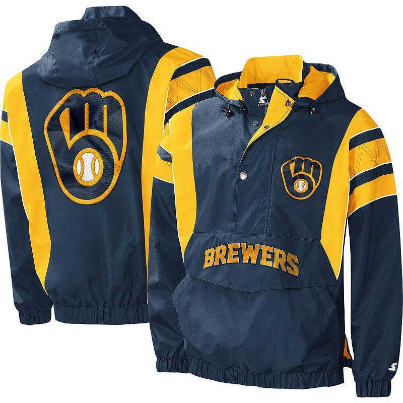 Mens Starter Milwaukee Brewers Impact Hoodie Half-Zip Jacket Blue Product Image