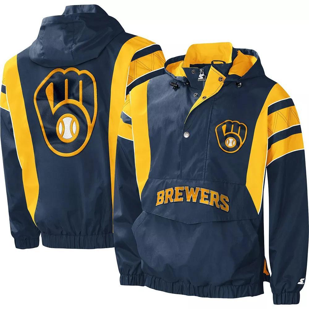 Men's Starter Navy Milwaukee Brewers Impact Hoodie Half-Zip Jacket, Size: Small, Blue Product Image