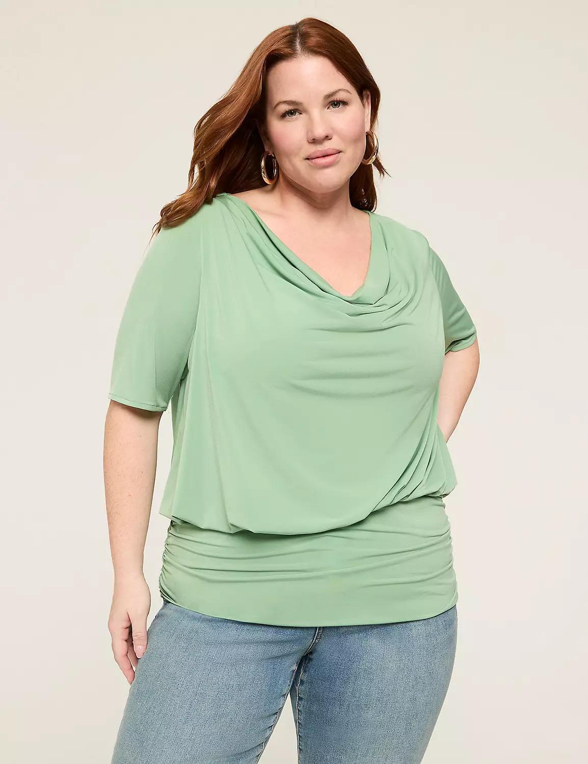 Cowlneck Banded-Hem Blouson Top Product Image