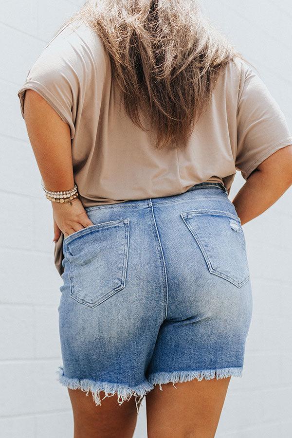 Risen Mel High Waist Distressed Shorts In Medium Wash Curves Product Image