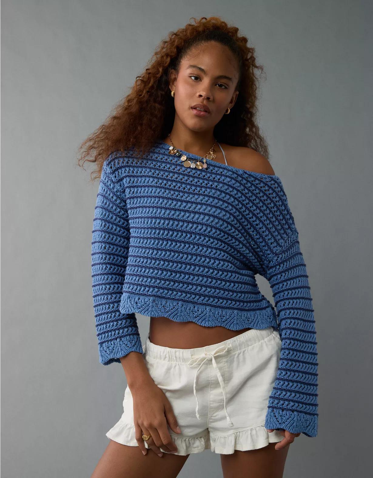 AE Ballet Neck Open Knit Sweater Product Image