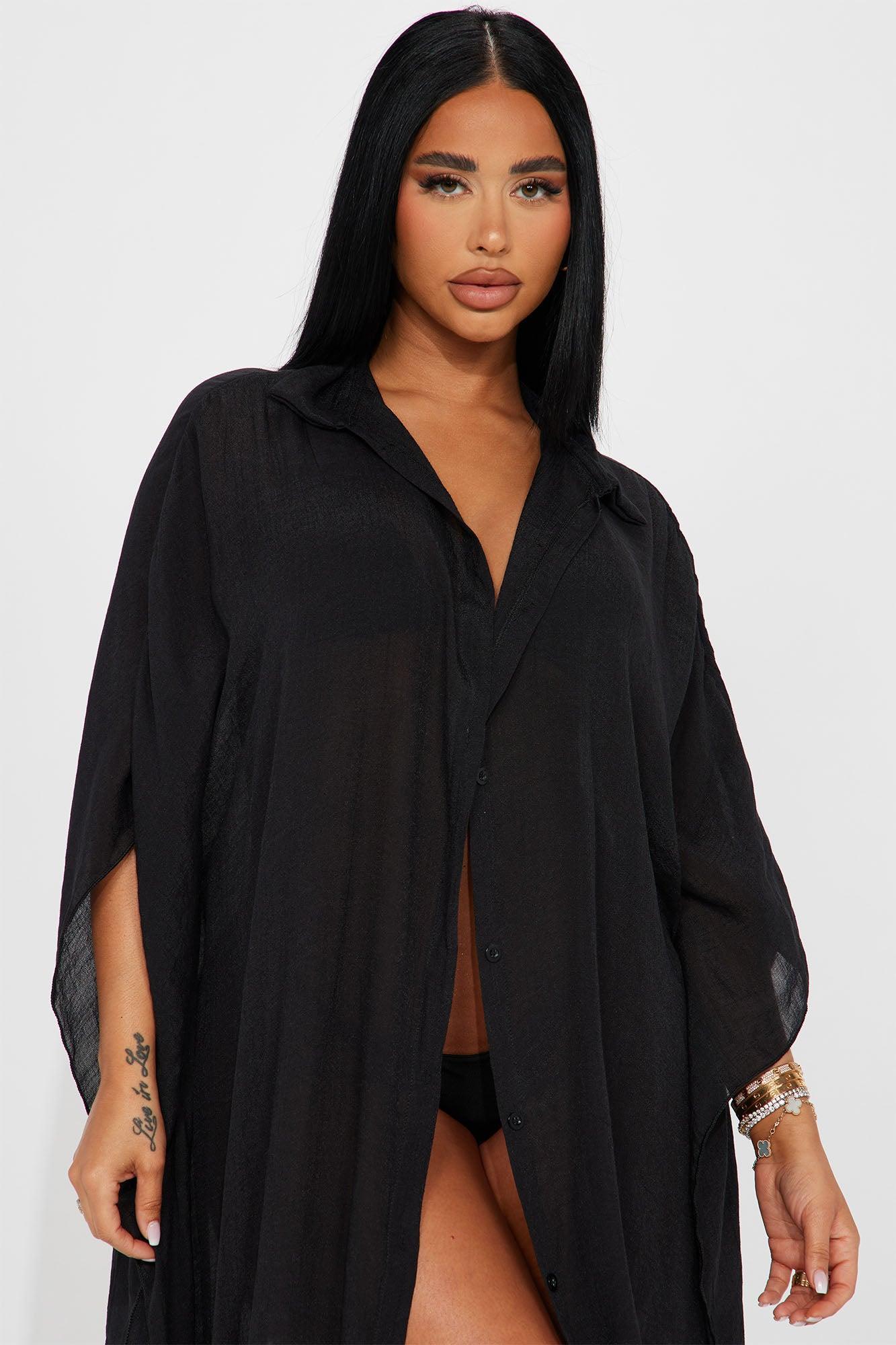 Megan Swim Cover Up Kimono - Black Product Image