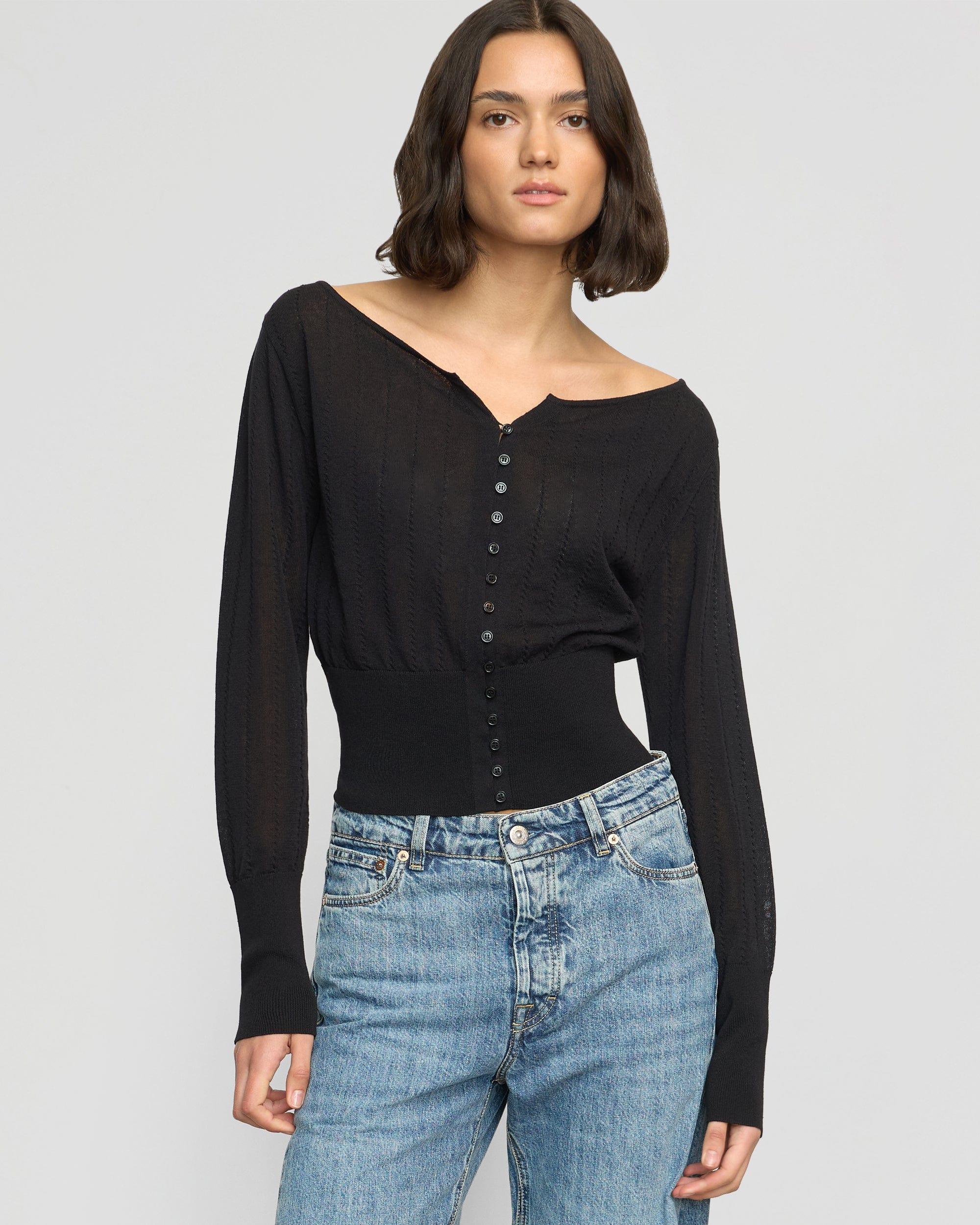 Chava Semi-Sheer Button Knit Top Product Image