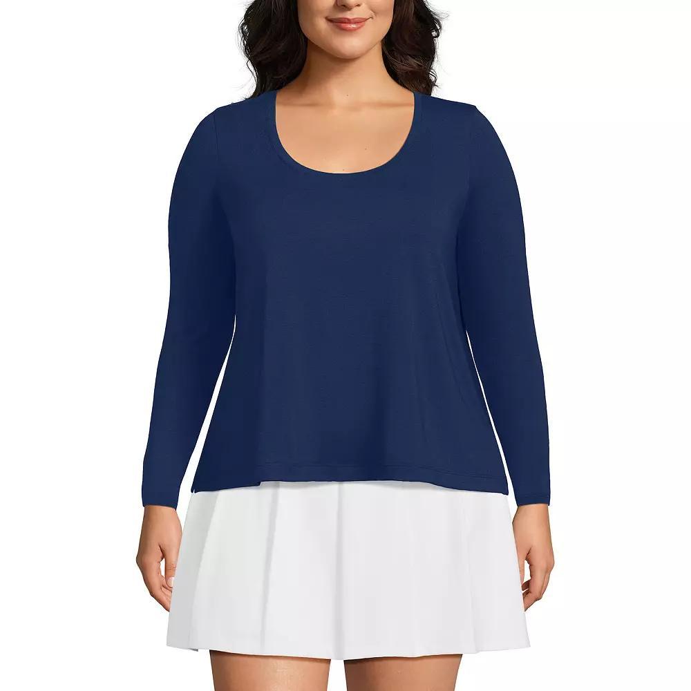 Plus Size Lands' End Power Performance Long Sleeve Scoopneck T-Shirt, Women's, Size: 1XL, Deep  Blue Product Image
