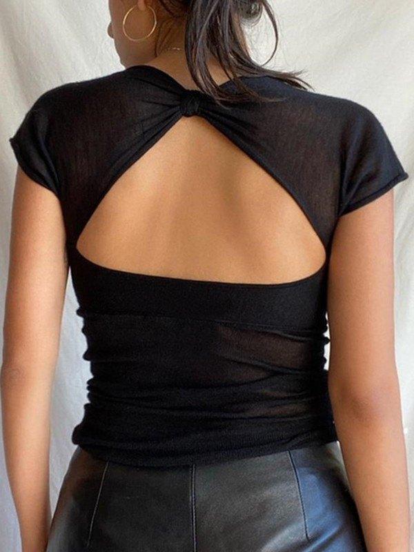 Back Cutout Black Crop Top Product Image