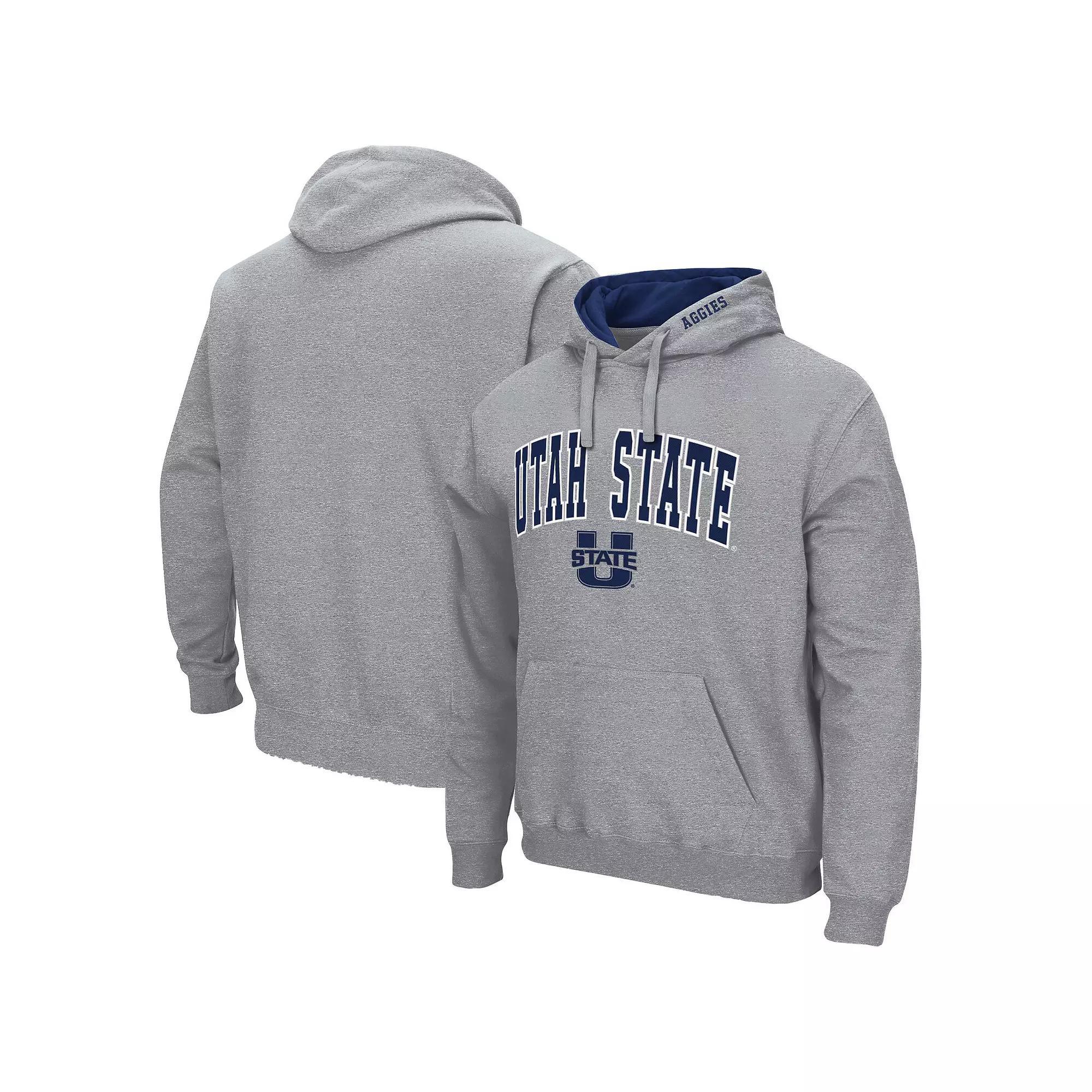 Men's Colosseum Heathered Gray Utah State Aggies Arch and Logo Pullover Hoodie,  Product Image