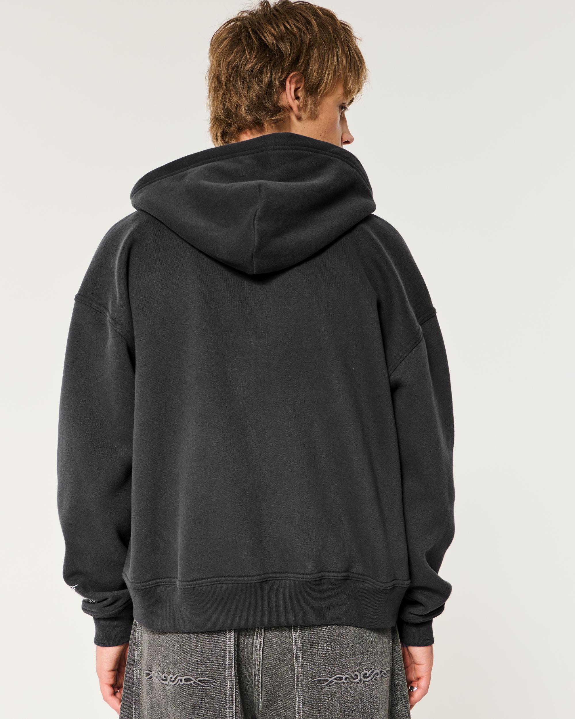 Boxy No Fear Graphic Zip-Up Hoodie Product Image