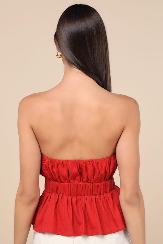Georgie Red Strapless Peplum Top Product Image