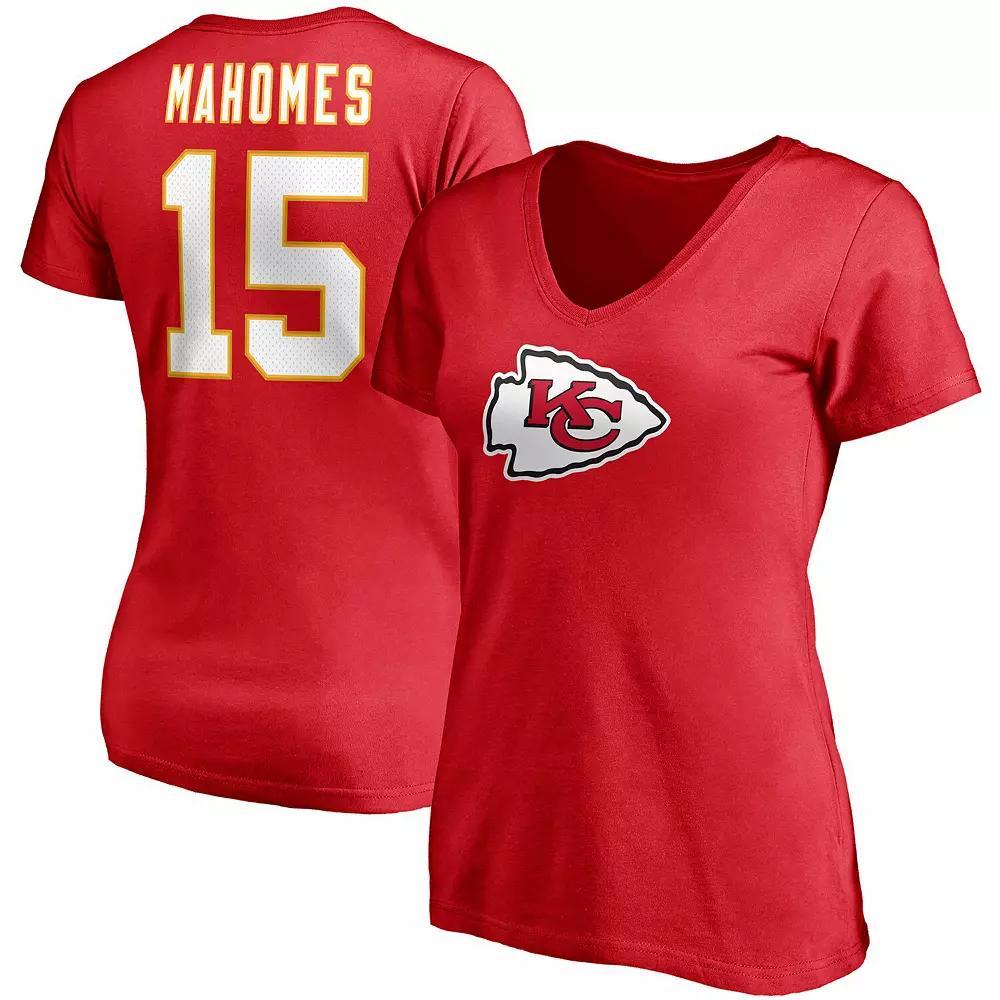 Women's Fanatics Branded Patrick Mahomes Red Kansas City Chiefs Player Icon Name & Number V-Neck T-Shirt, Size: Small Product Image