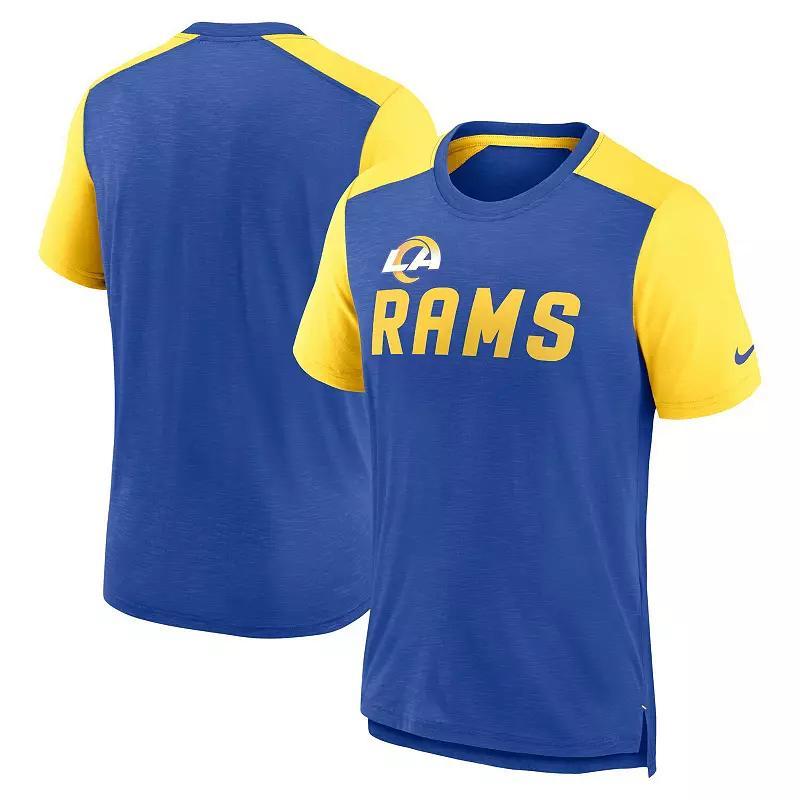 Men's Nike Heathered Royal/Heathered Gold Los Angeles Rams Color Block Team Name T-Shirt, Size: 3XL, Blue Product Image