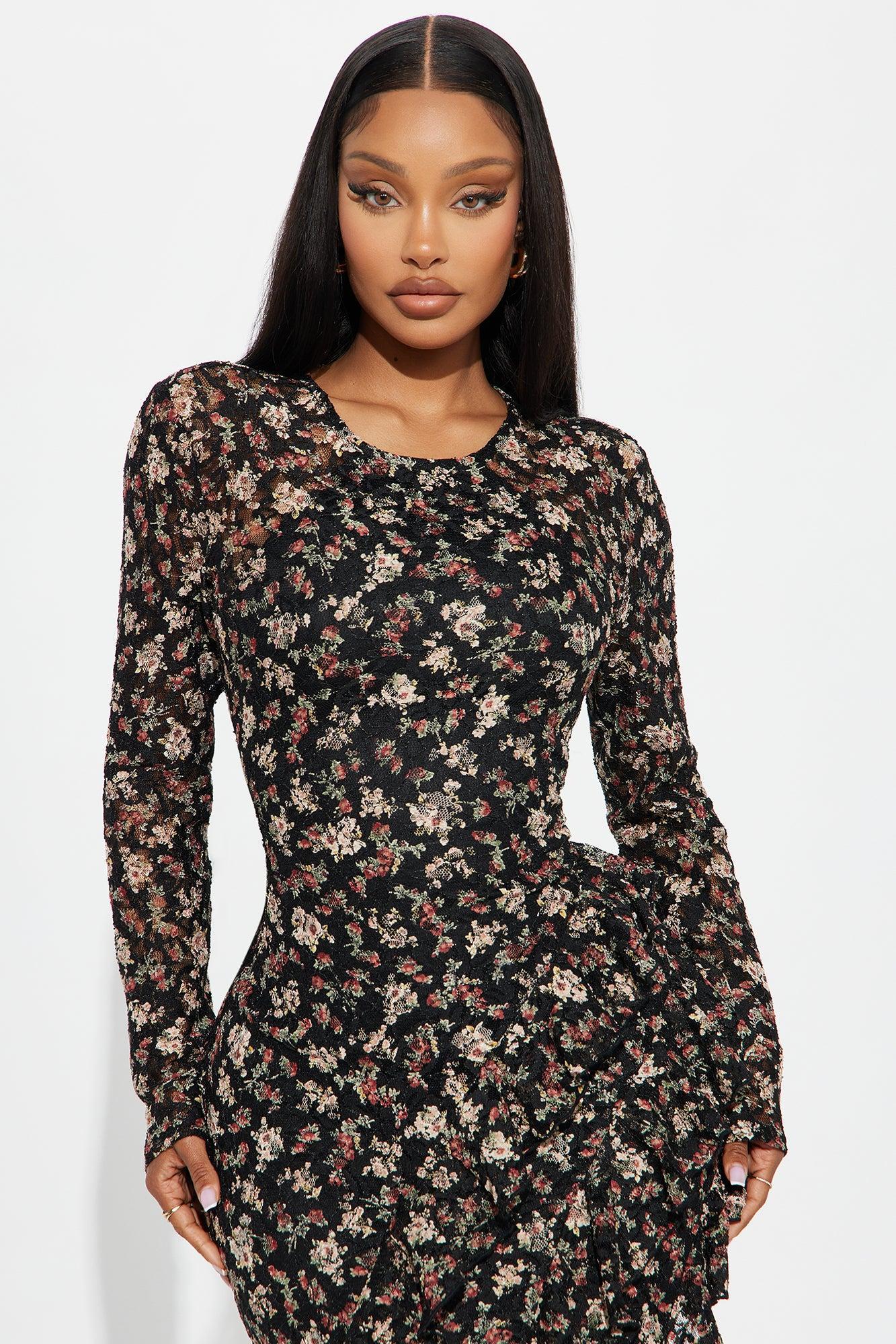 Emma Floral Lace Midi Dress - Black/combo Product Image