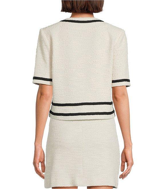 Preston & York Coordinating Brigid Knit Tweed Button Front Double Pocket Short Sleeve Jacket Product Image