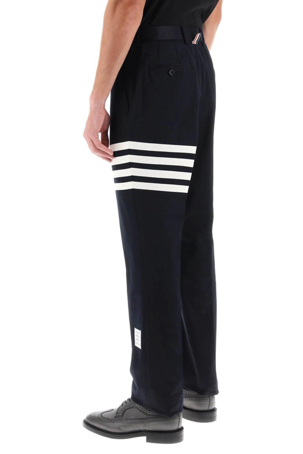 4-bar Straight Wool Pants In Navy Blue Product Image