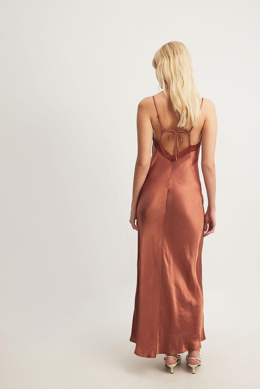 Lace Detail Satin Dress Red Product Image