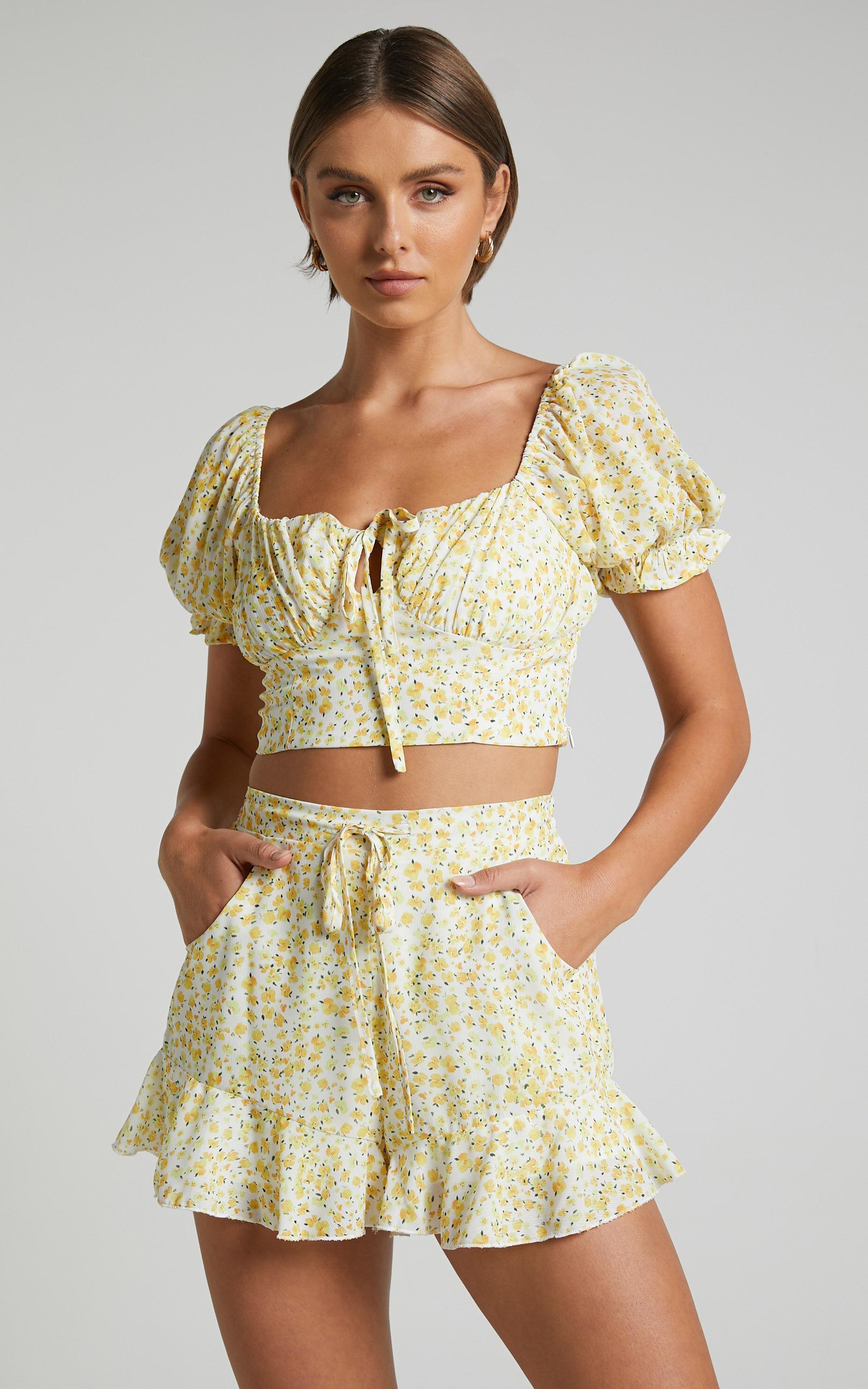 Rhenzy Shorts - Frill Hem Shorts in Sunshine Ditzy Product Image