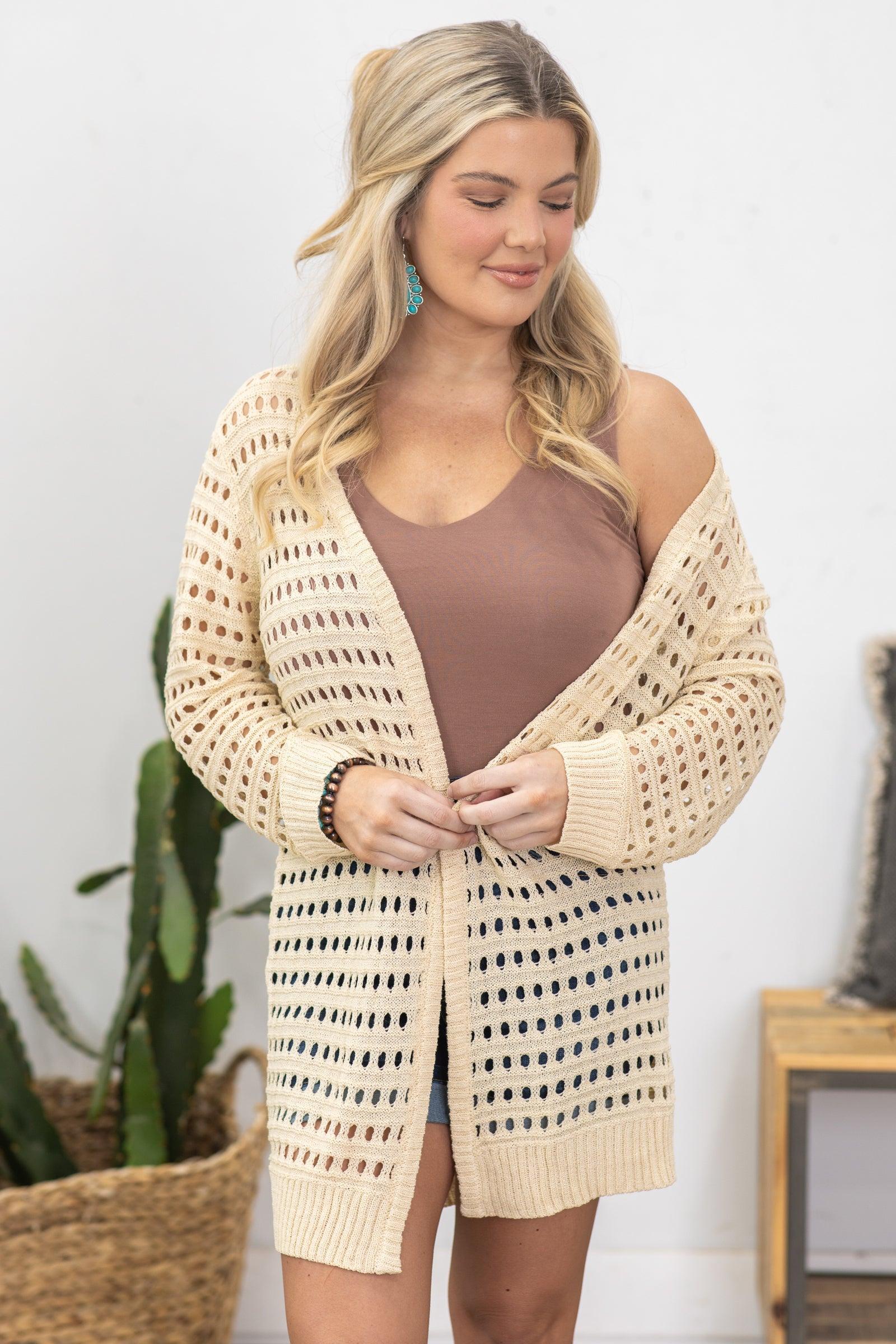 Beige Crochet Mid Length Cardigan Product Image