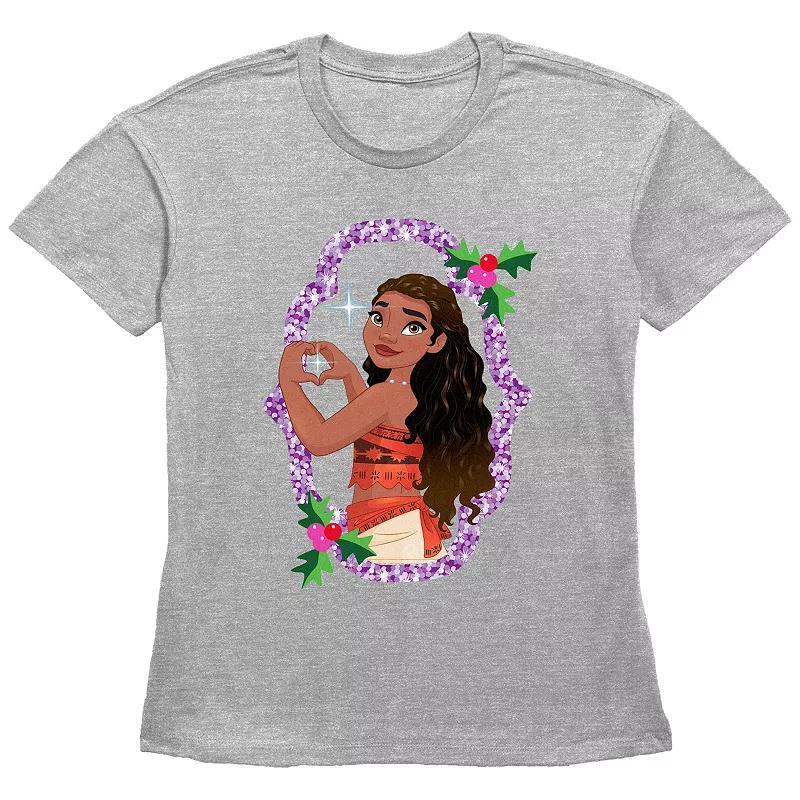 Disneys Moana Sparkling Christmas Wreath Womens Graphic Tee Grey Gray Product Image