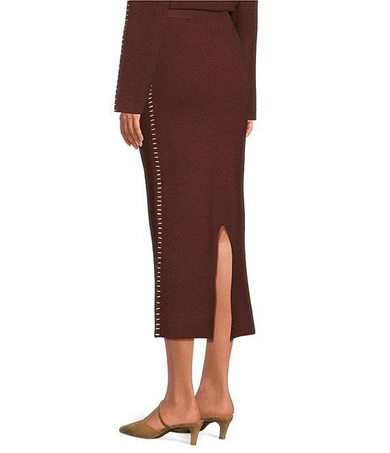 Skies Are Blue Knit Contrast Stitch Midi Skirt Product Image