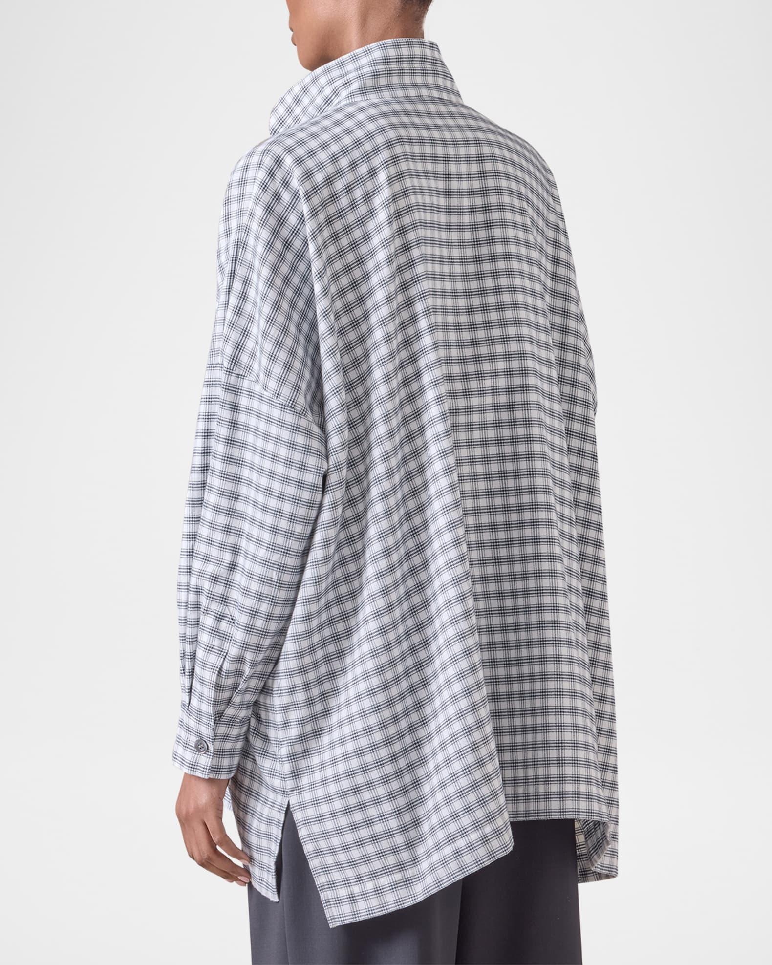 Mini Houndstooth Wide Longer-Back Double Stand-Collar Shirt Jacket (Long Length) Product Image