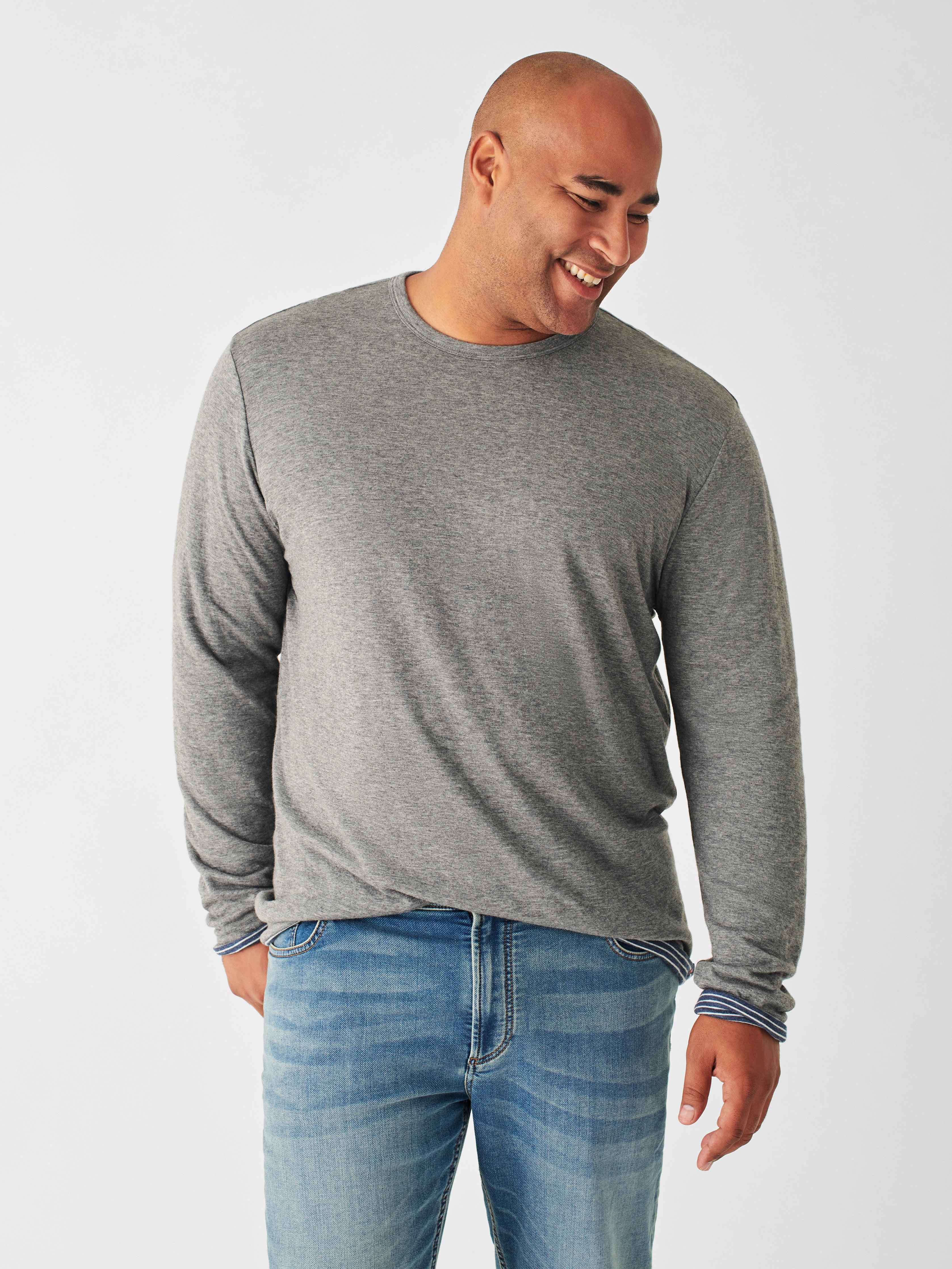 Cloud Cotton Reversible Crew - Medium Grey Heather Navy Cream Stripe Male Product Image