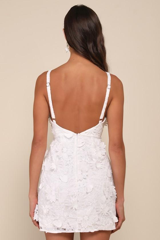 Exceedingly Lovely White Applique Floral Backless Mini Dress Product Image