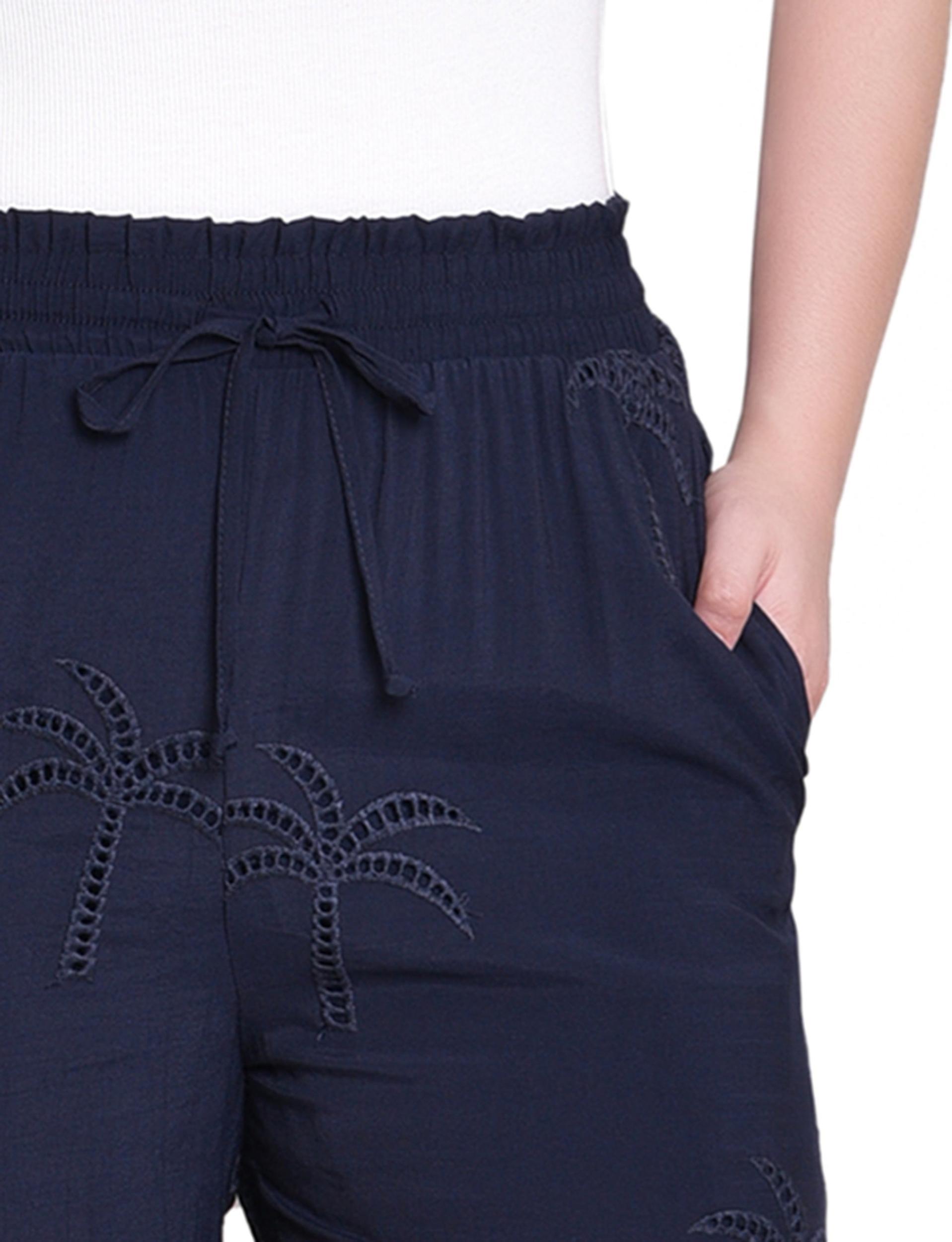 Navy Pull On Pants With Embroidery Product Image