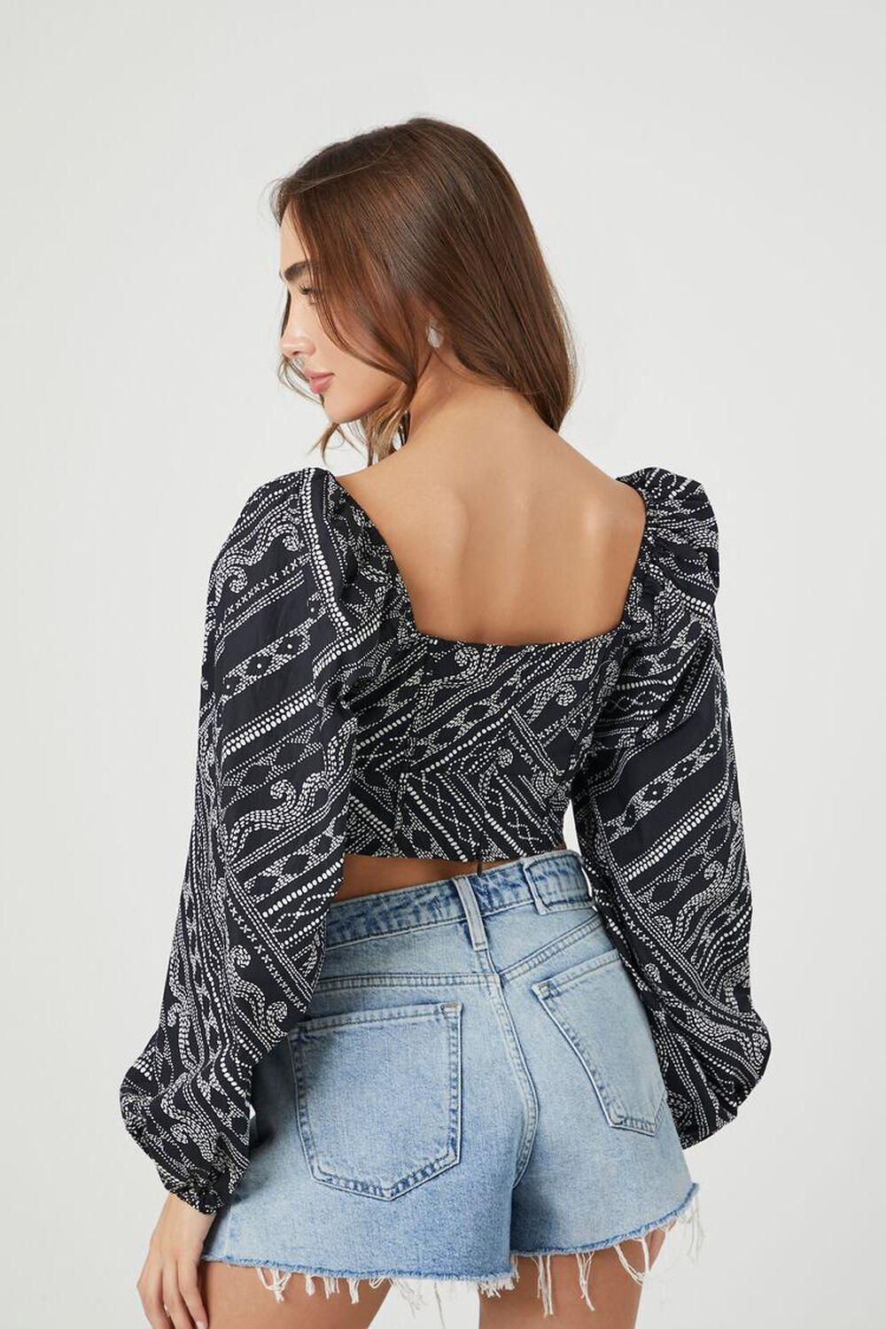 Ornate Print Peasant-Sleeve Crop Top | Forever 21 Product Image