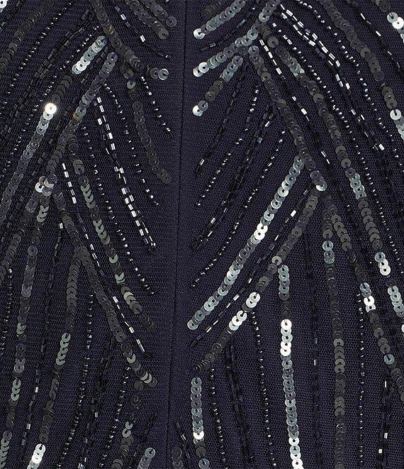 Pisarro Nights Plus Size Beaded Mesh 3/4 Sleeve A-Line Gown Product Image