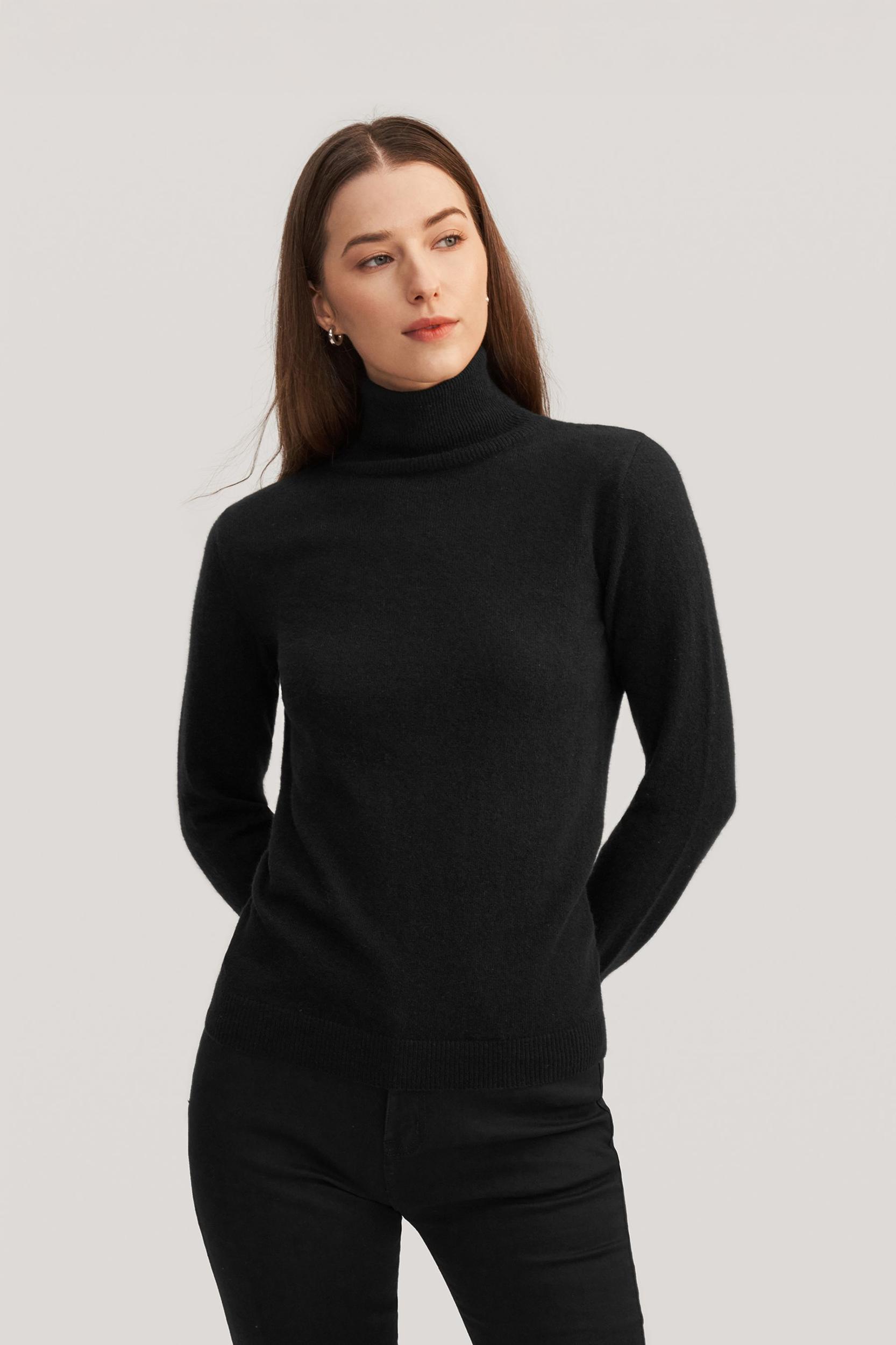 LILYSILK 100% Cashmere Sweater Women Turtleneck Design Wardrobe Must-have Black Product Image