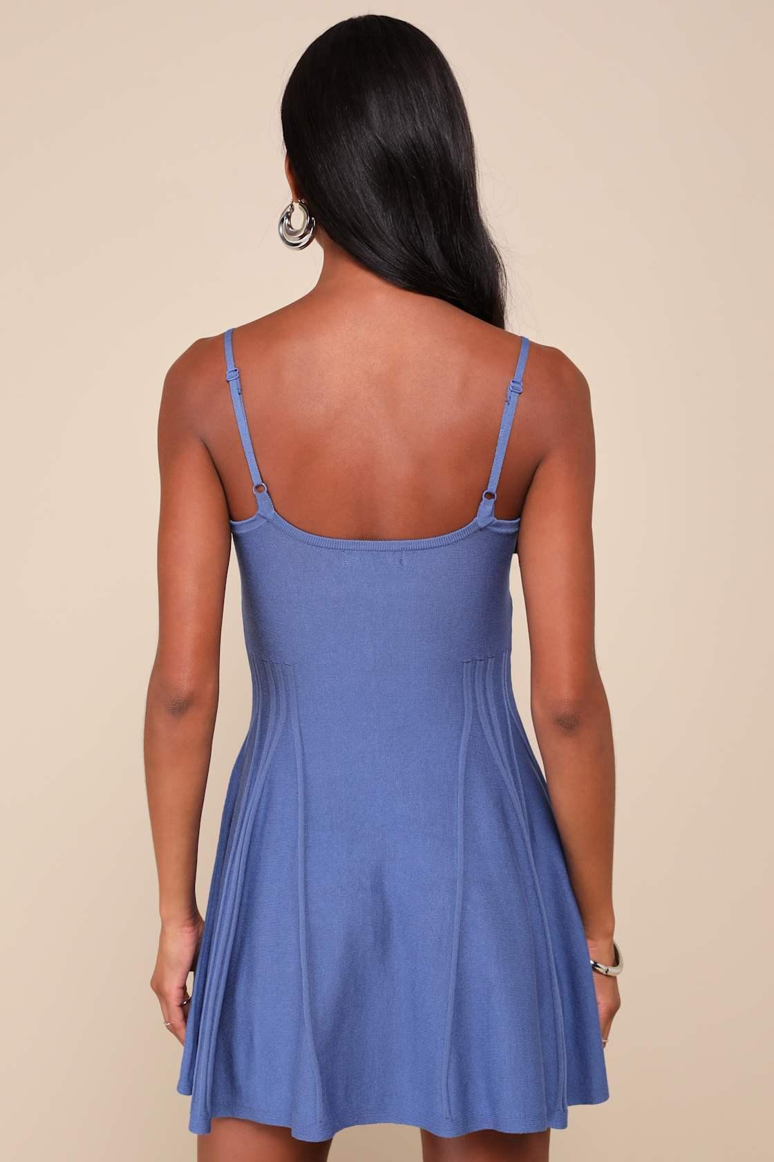 Flattering Disposition Blue Button-Front Ribbed Mini Dress Product Image