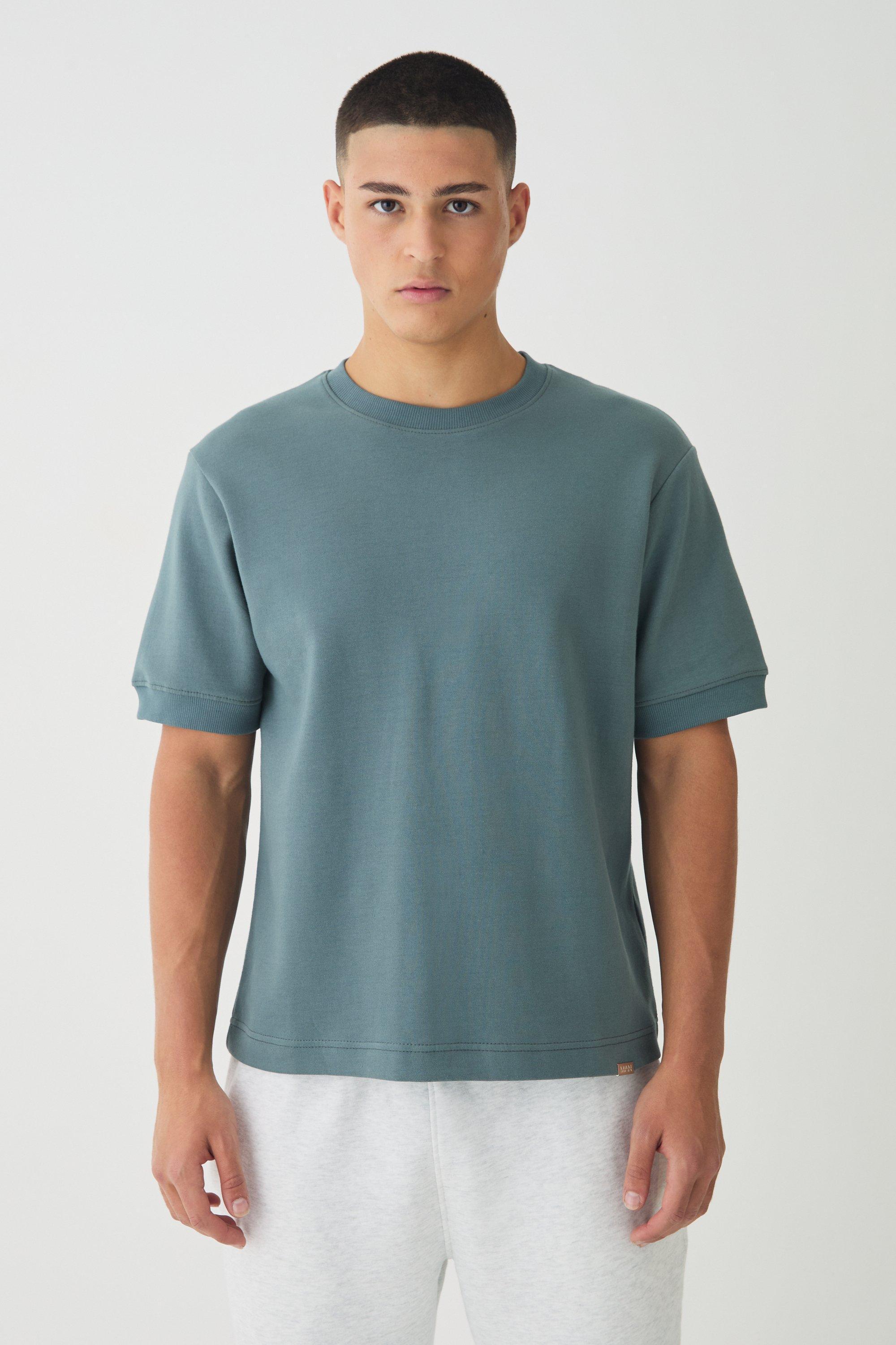 Mens Grey Man Boxy Heavy Interlock Ribbed Cuff T-shirt, Grey Product Image