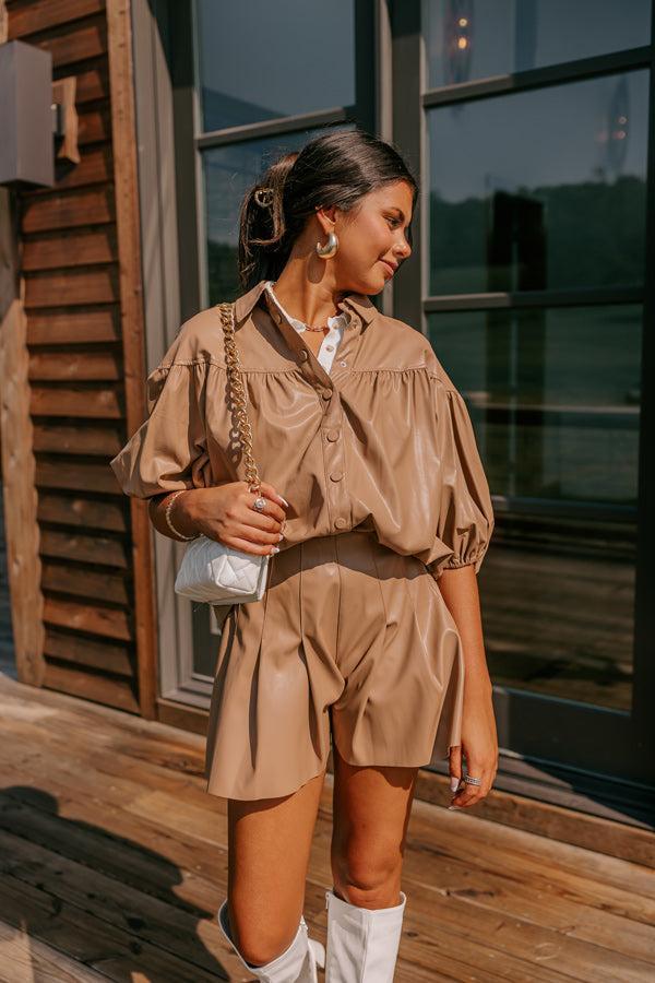 Fate Would Have It Faux Leather Top in Iced Mocha Product Image