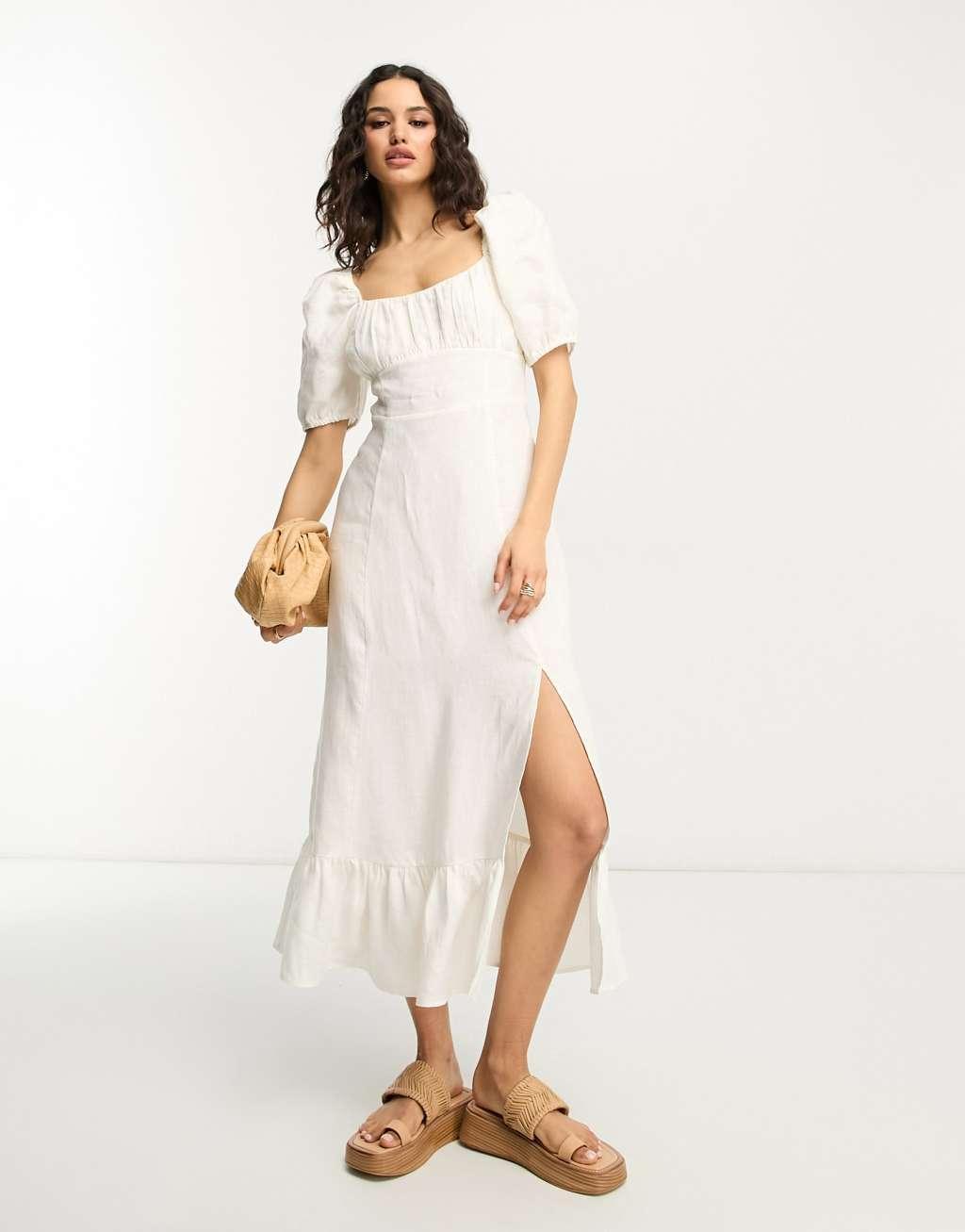 & Other Stories exclusive linen midi dress with split in off white Product Image