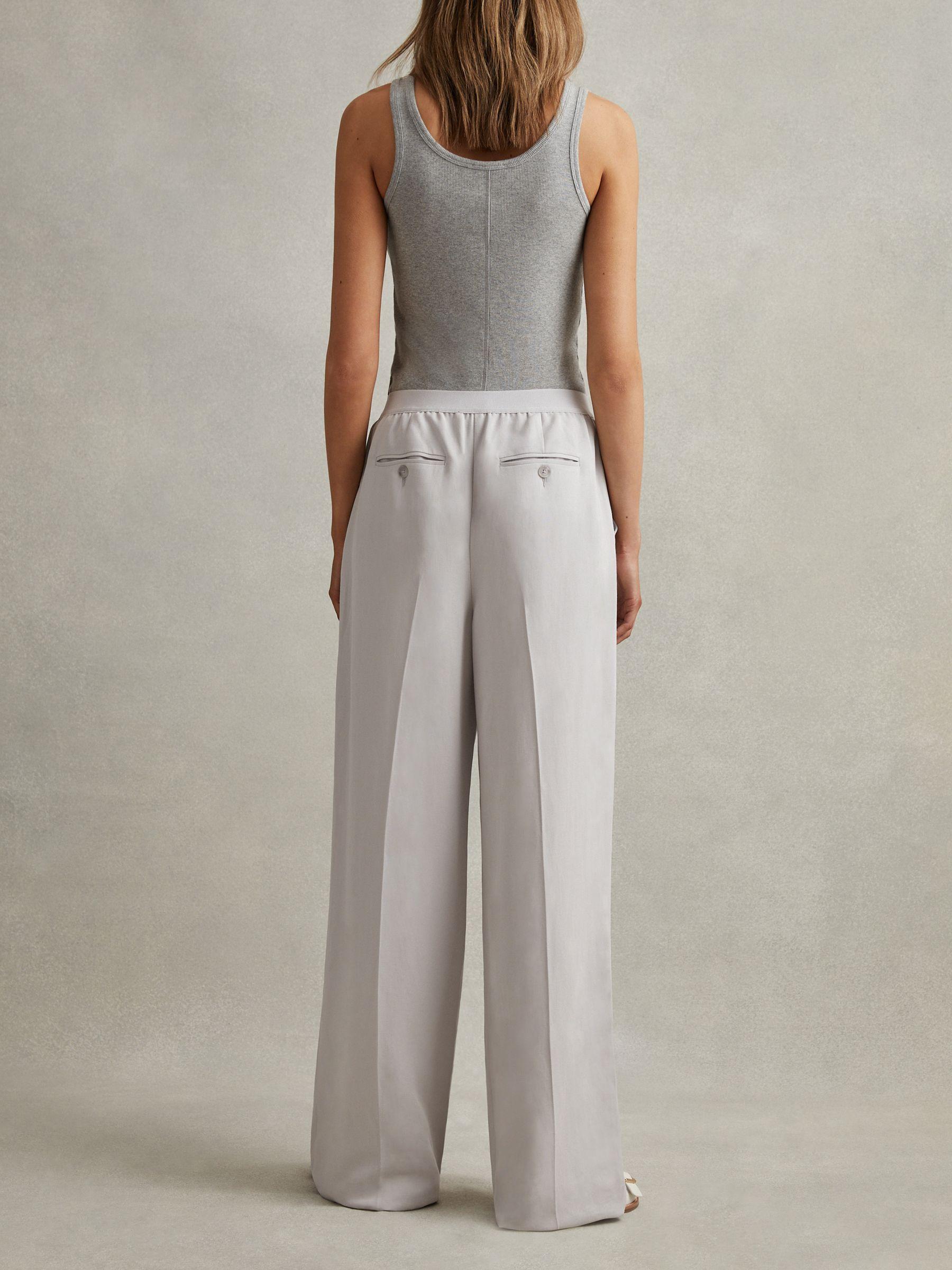 Lyocell-Linen Wide Leg Trousers in Light Blue Product Image