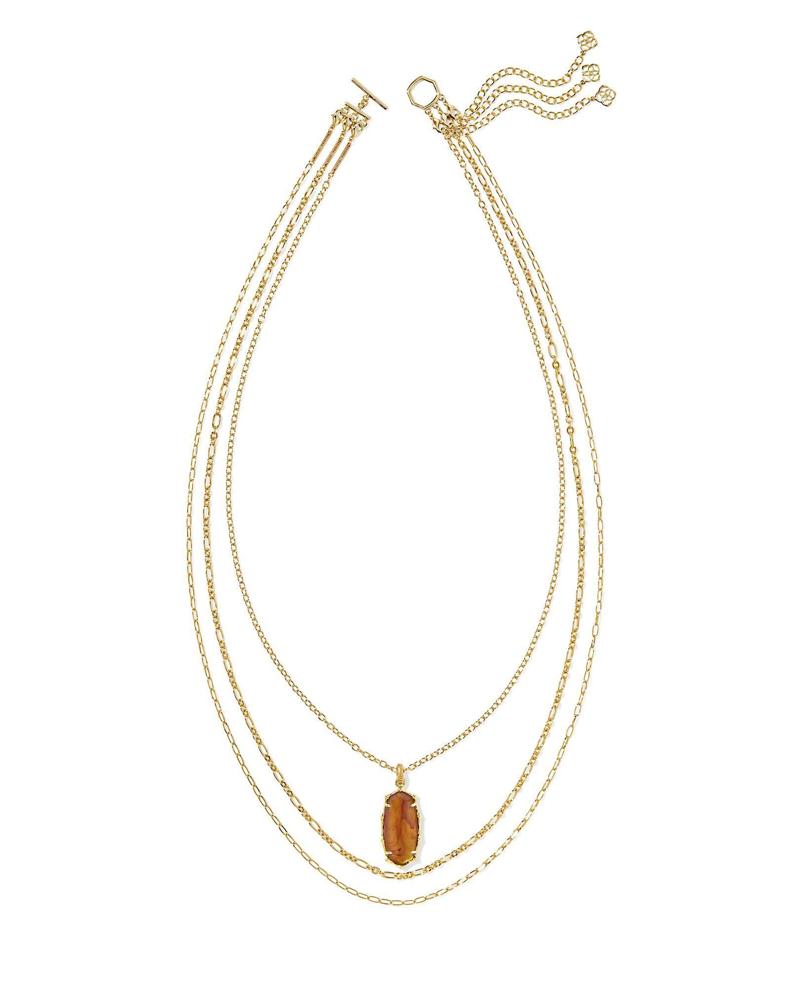 Elle Vintage Gold Bamboo Frame Triple Strand Necklace in Marbled Amber Illusion Product Image