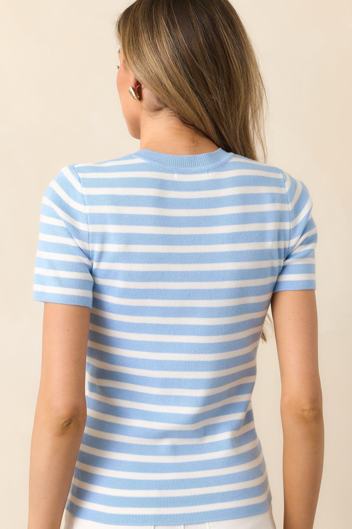 Let's Catch Up Light Blue Stripe Short Sleeve Top Product Image