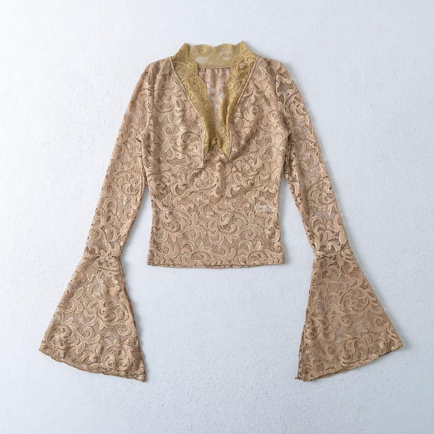 Flared-Cuff Lace Top Product Image