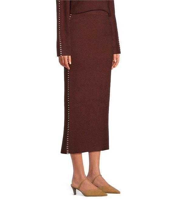 Skies Are Blue Knit Contrast Stitch Midi Skirt Product Image