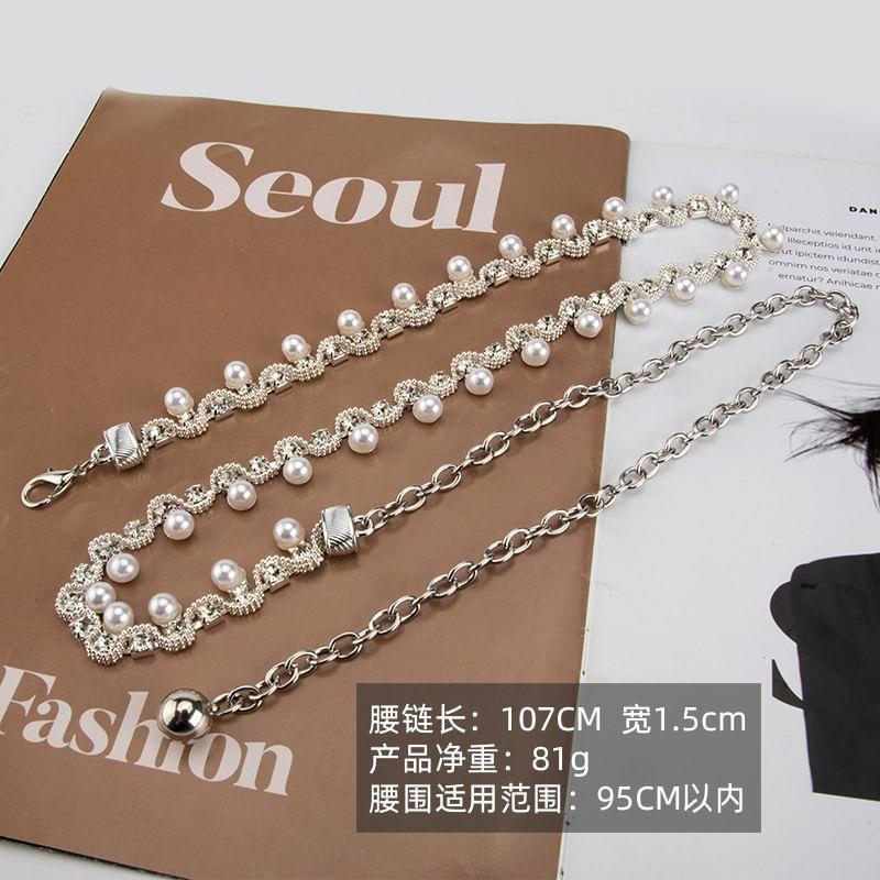 Rhinestone Faux Pearl Chain Belt Product Image