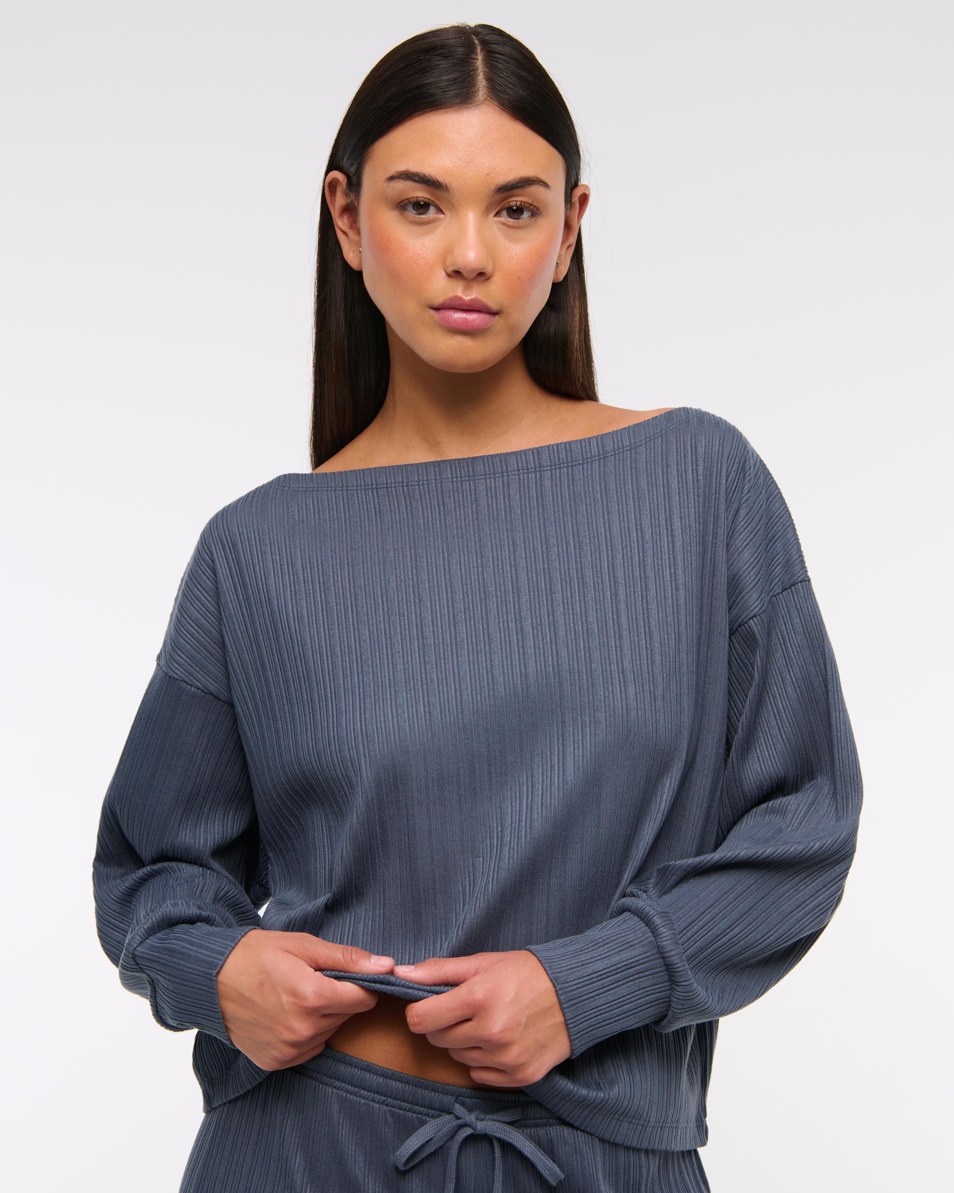 Long-Sleeve Lounge Wide Rib Slash Top Product Image