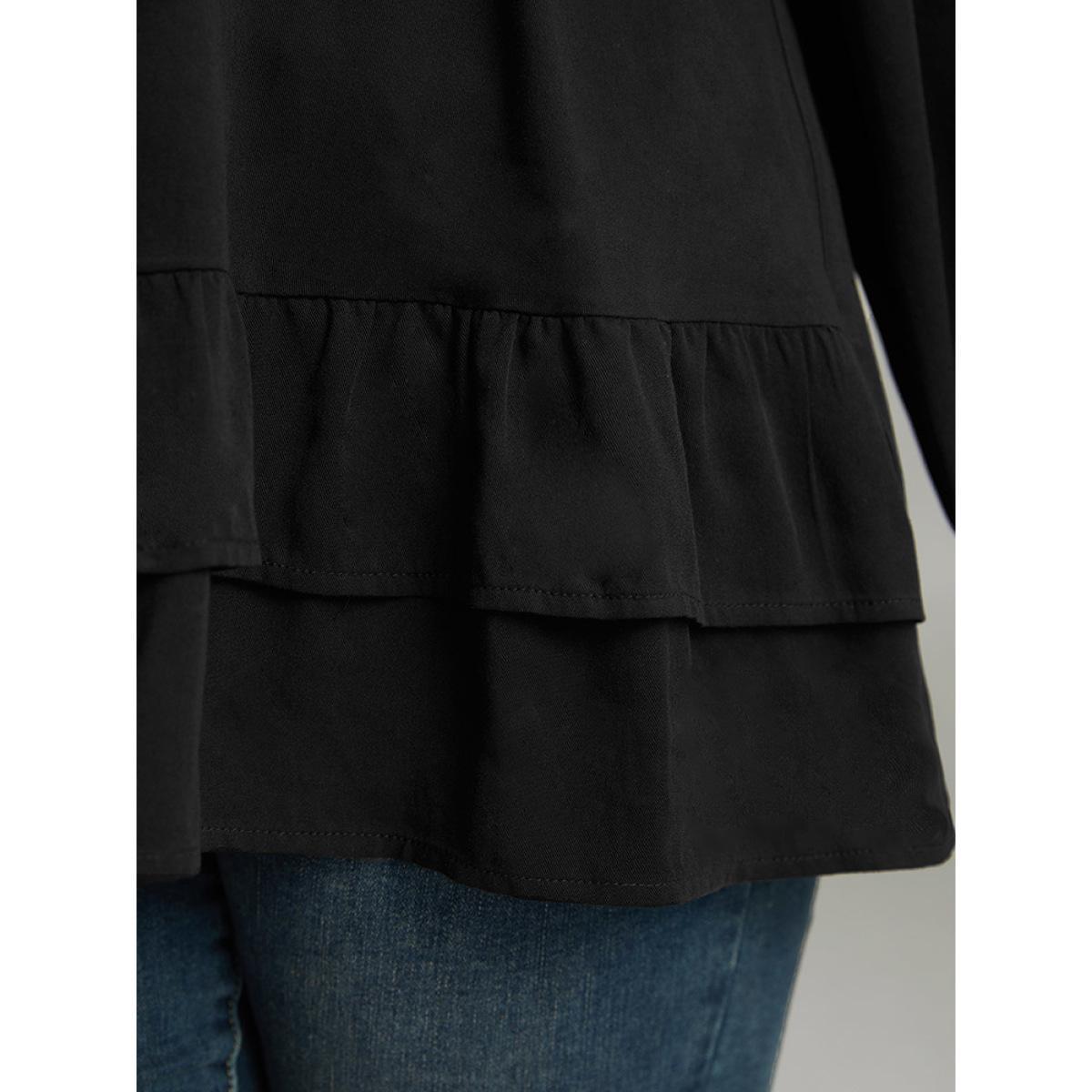 Plus Size Black Seam Detail Frill Trim Layered Blouse Women Elegant Long Sleeve Round Neck Dailywear Blouses BloomChic 10/M Product Image