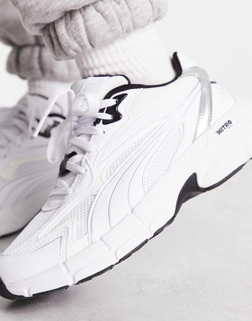 PUMA Teveris Nitro metallic sneakers in white with silver detail Product Image