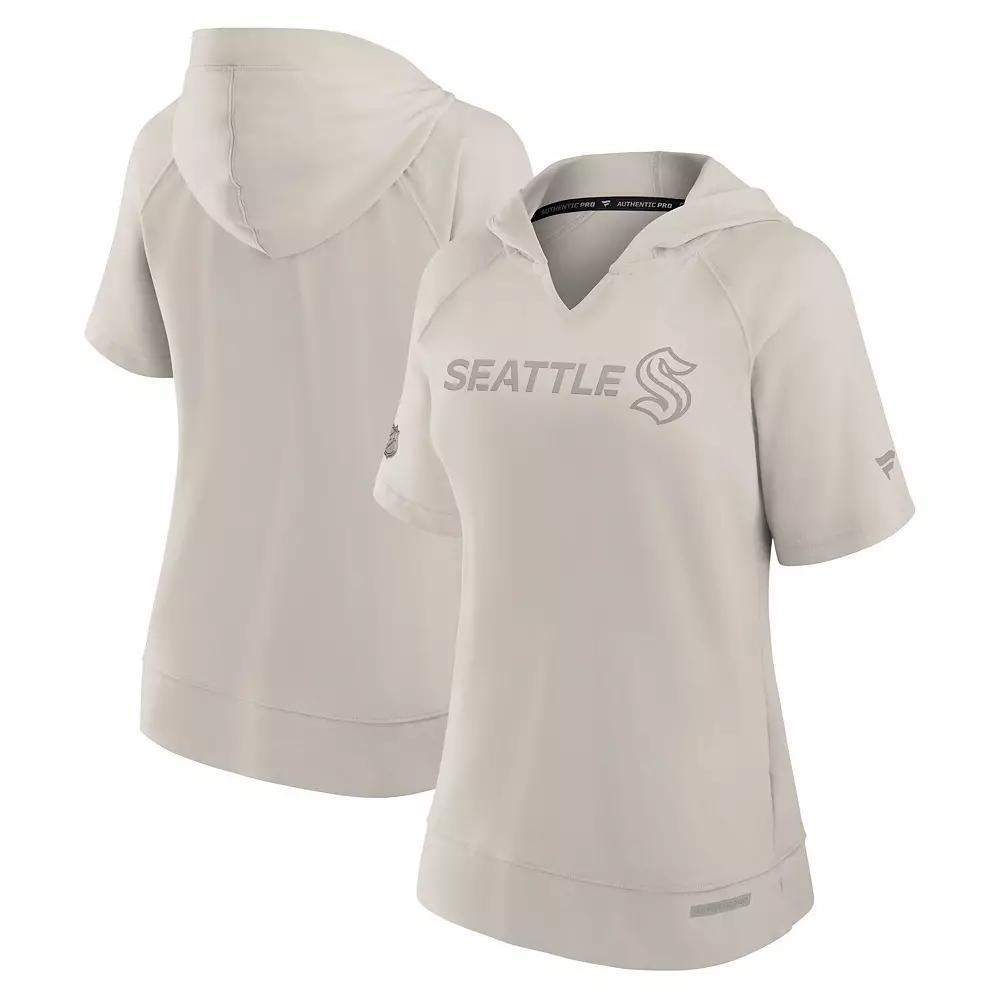 Women's Fanatics Cream Seattle Kraken Authentic Pro Road Short Sleeve V-Neck Pullover Hoodie,  Product Image