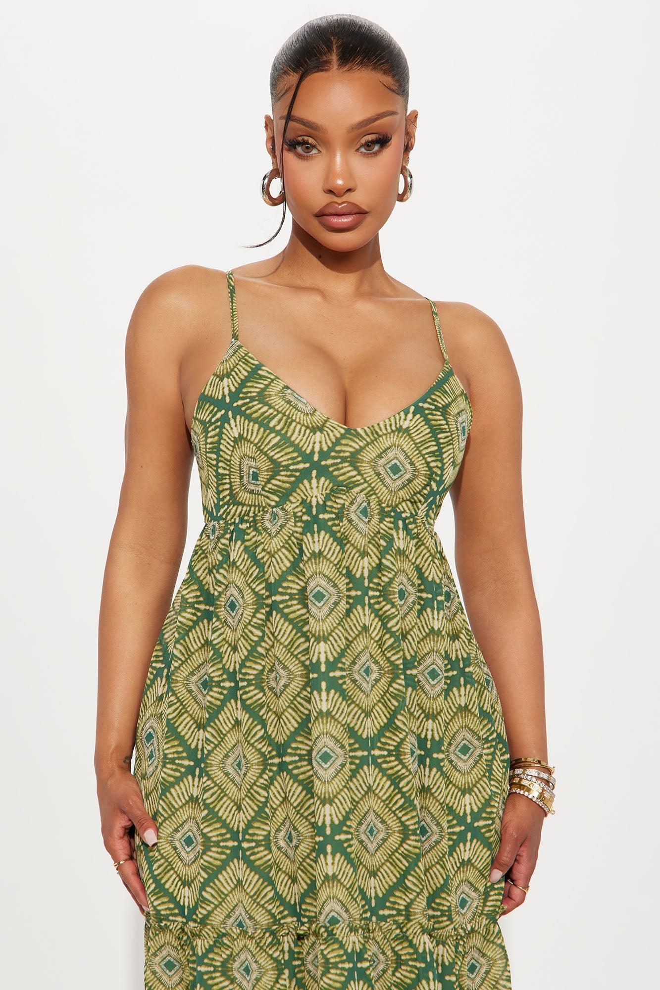 Camryn Chiffon Flowy Maxi Dress - Green/combo Product Image