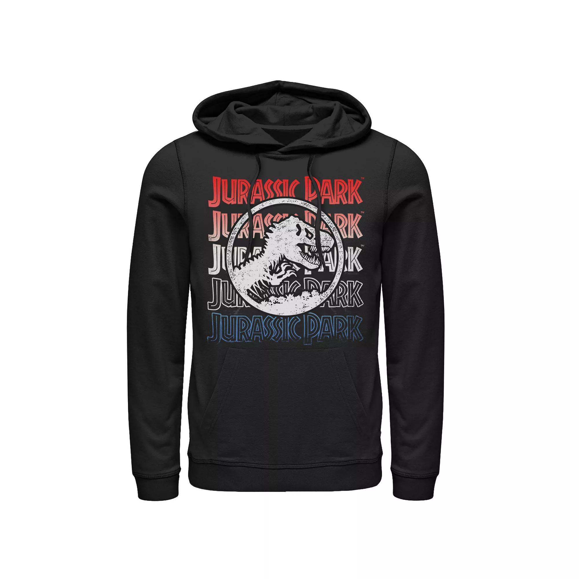 Men's Jurassic Park Red White And Blue Title Graphic Pullover Hoodie,  Product Image