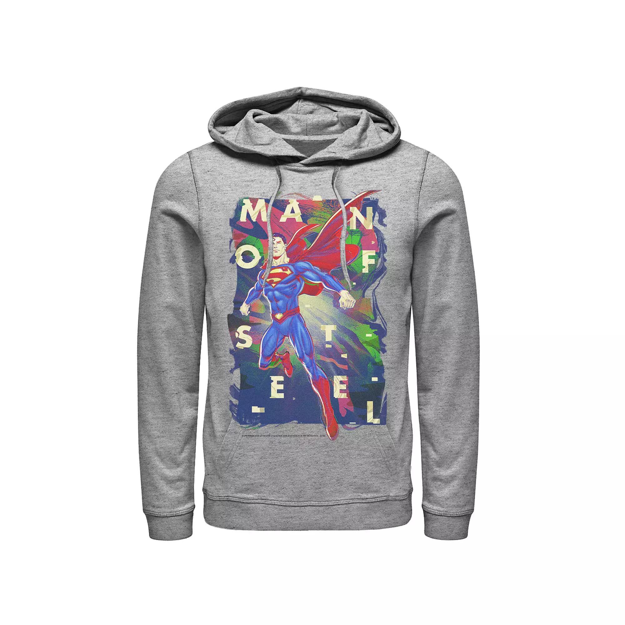 Men's DC Comics Superman Man Of Steel Bold Glitch Poster Hoodie, Size: Medium, Athletic Grey Product Image