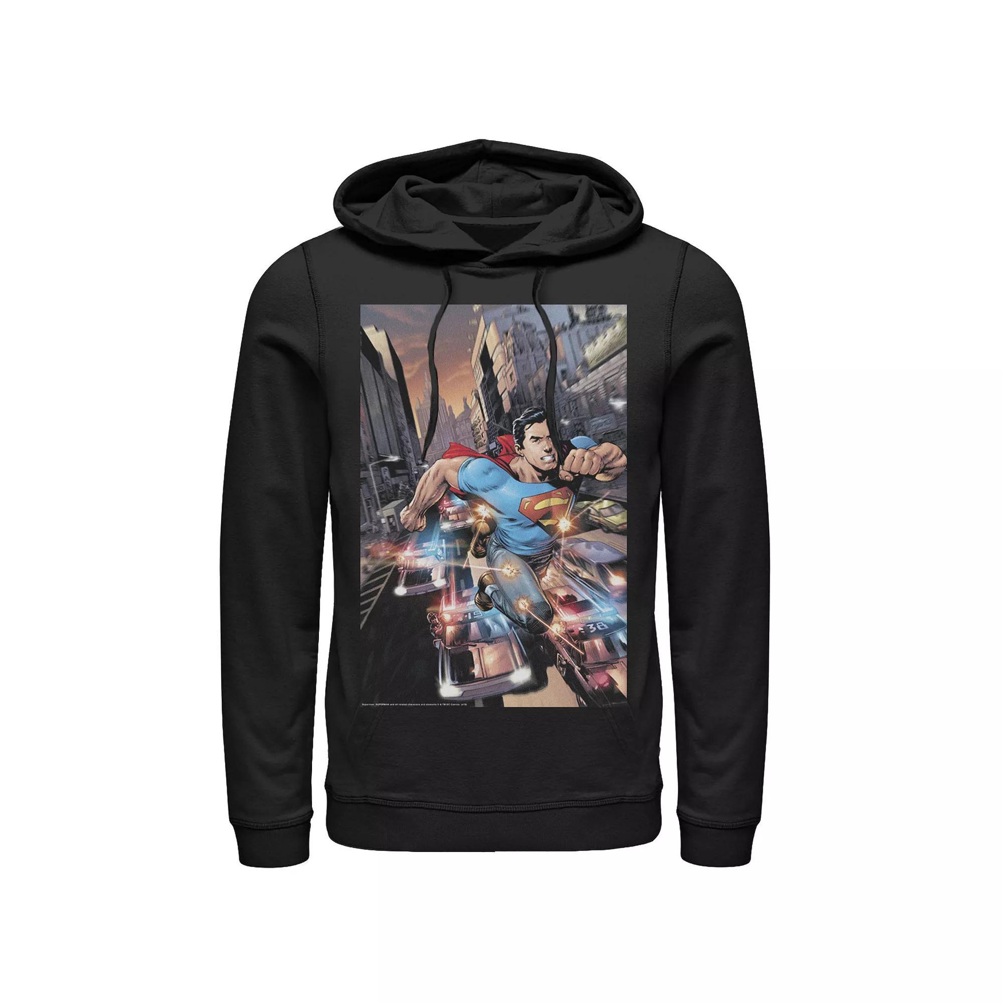 Men's DC Comics Superman Flashing Lights Poster Hoodie, Size: Small, Black Product Image