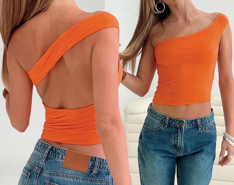 One Shoulder Backless Crop Top Product Image